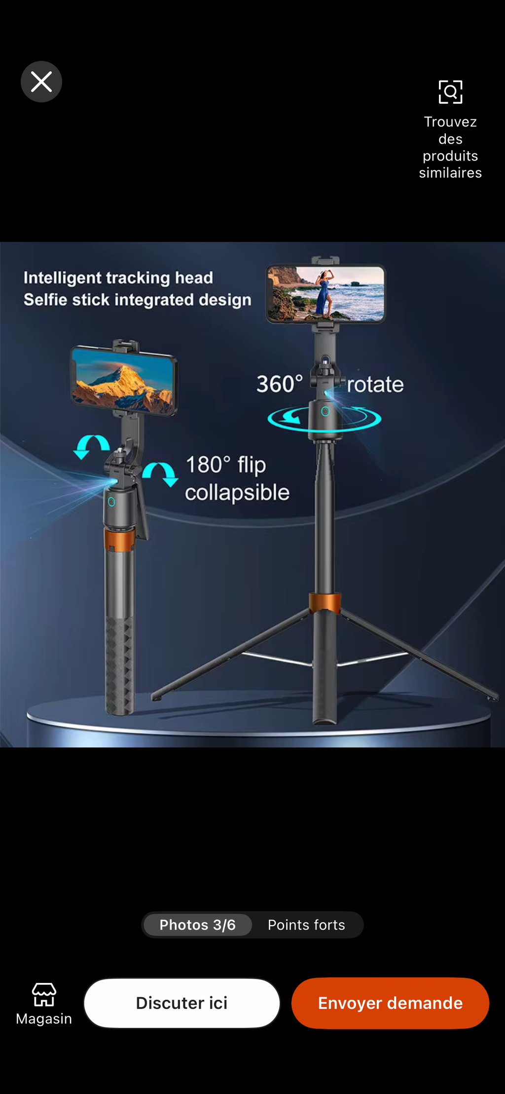 Perche à selfie PTZ intelligente avec suivi automatique