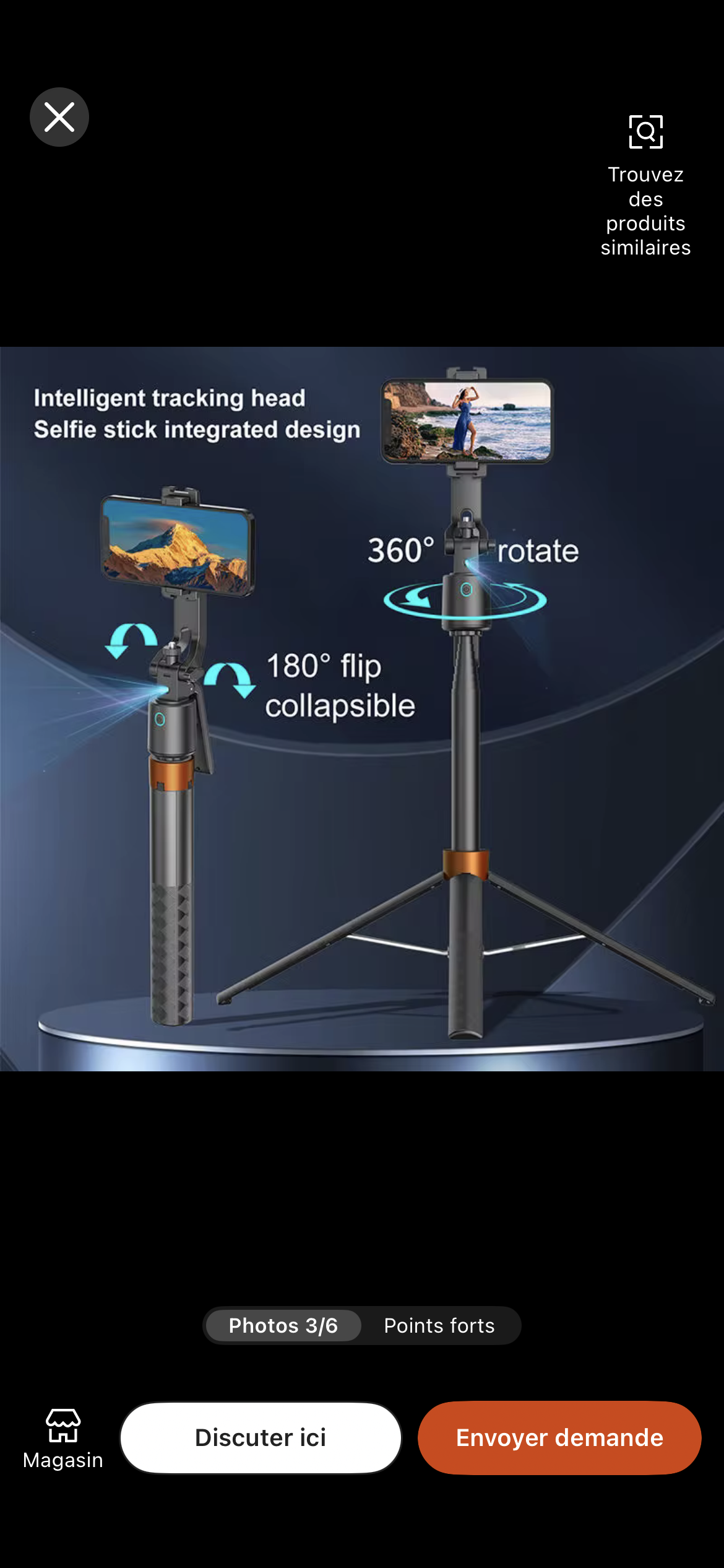 Perche à selfie PTZ intelligente avec suivi automatique