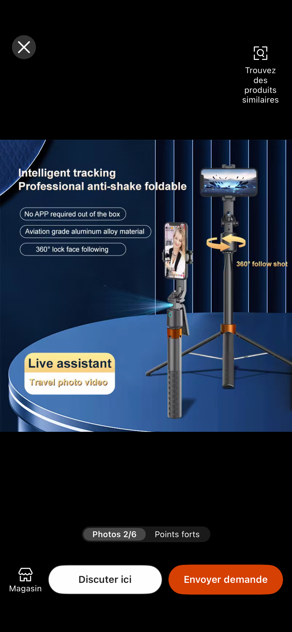 Perche à selfie PTZ intelligente avec suivi automatique